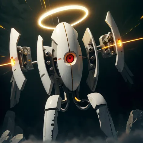 <lora:portal_turret:0.8> portal_turret, glowing eye, green eye , cable, one-eyed, non-humanoid robot, solo, laboratory, laser, <lora:BlessedTech:0.8> blessedtech, blessed, aura, gold