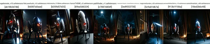 dark theme, portal_turret, top hat, red eyes, glowing, cable, one-eyed, non-humanoid robot, solo, laboratory <lora:portal_turret-09:1> <lora:LowRA:0.333> <lora:epi_noiseoffset2:0.666>
BREAK
outdoors wreckage, sunlight, light particles, raytracing <lora:add_detail:1>