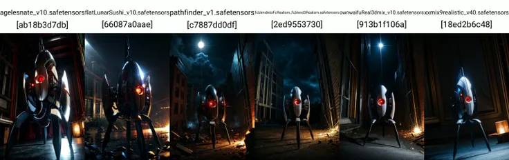 dark theme, portal_turret, top hat, red eyes, glowing, cable, one-eyed, non-humanoid robot, solo, laboratory <lora:portal_turret-09:1> <lora:LowRA:0.333> <lora:epi_noiseoffset2:0.666>
BREAK
outdoors wreckage, sunlight, light particles, raytracing <lora:add_detail:1>