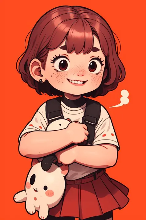 upper body, freckles, shy, blush, (short red hair:1.1), simple background, smile, skirt, thighhighs,
<lora:KawaiiVibes_V3:2>