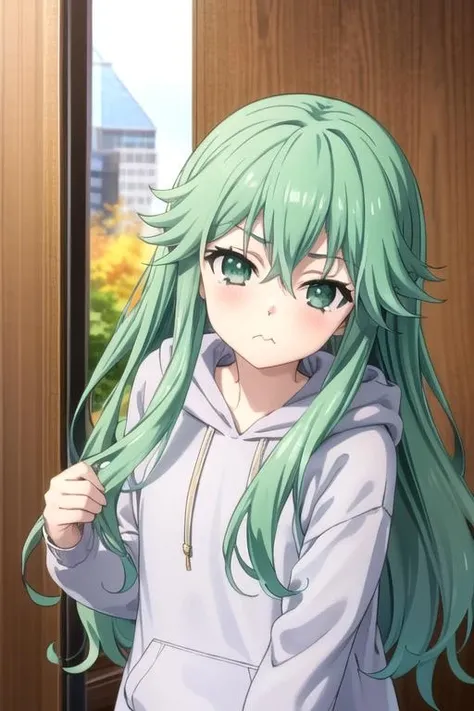 (((pixel-perfect, detail-perfect))), solo, 1girl, <lora:natsumi-dal-01:0.8>, natsumi kyouno_small, oversized hoodie, looking at viewer, pout