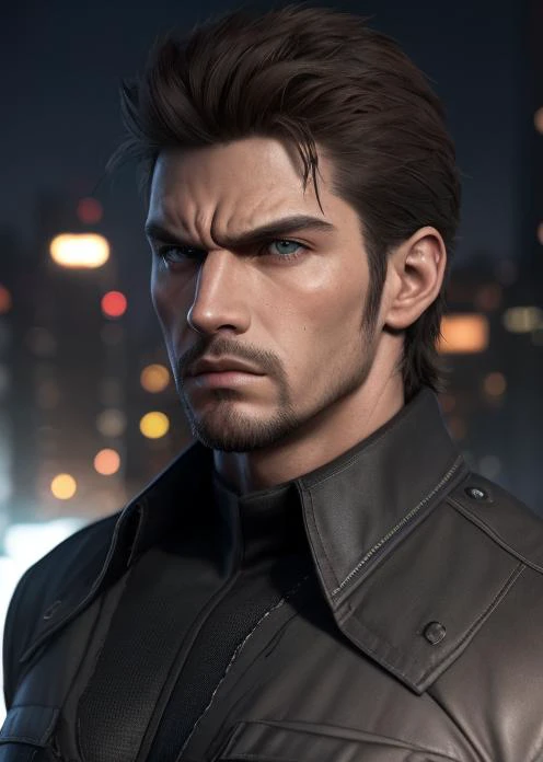 ((masterpiece)), best quality, ultra detailed, intricate details, rich colors, sharp focus, (((Dark suit))), Spiky Hair, Black Hair, Cityscape, Heroic, Strong Jaw,{{{Master piece:1.3}}}, {{{realistic}}}, {{cinematic lighting}}, {{{perfect anatomy:1.3}}, handsome man, {{extremely detailed}}}, long eyelashes, {{perfect face}}, {{perfect eyes}} refined, {soft lighting}, {{cool}}, (detailed body),(Masterpiece)),(((best quality))), ( full body: 1.2), good anatomy, short hair, stern features, tall ,((highly detailed features)), ,(night city),volumetric lighting, dramatic atmosphere, 1boy, ((solo)), solid snake, looking at viewer, serious expression, facial hair, sneaking, military,tank,teroris,((fight)), <lora:solidsnake-nvwls-v3:1>