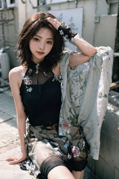 (masterpiece, best quality:1.2),  1girl posing, <lyco:RenaTanaka:0.8>, flowers, [smile]