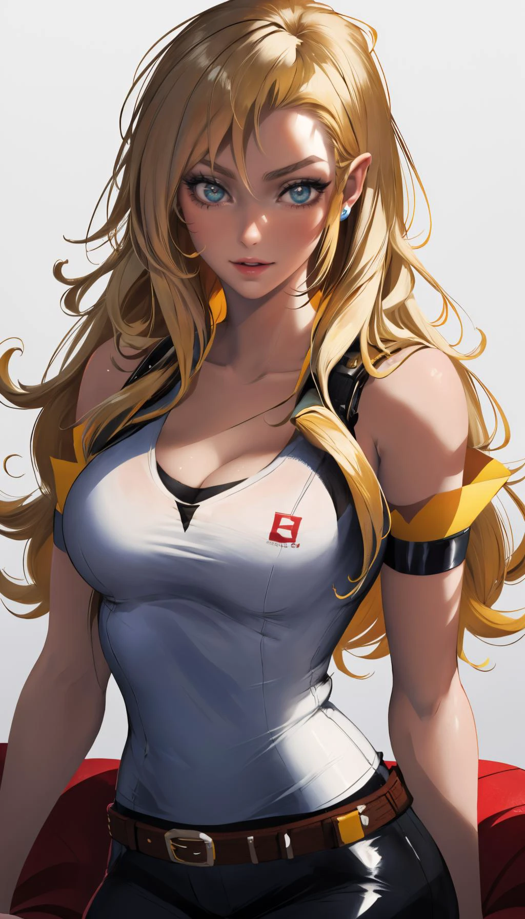 masterpiece, best quality, ((1girl)), cowboy shot, <lora:sakimichan:0.9> sakimichan, blonde hair, makeup, upper body,