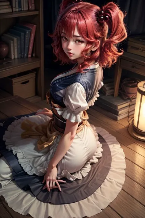 <lora:add_detail:0.75>
(Photorealistic, best quality, masterpiece), 1girl,
onozuka komachi, 1girl,red eyes, hair bobbles, red hair, two side up, short sleeves, puffy sleeves, sash, obi,tabi, blue dress <lora:onozuka:1>