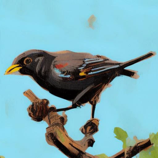 an aged, weathered, very detailed illustration of a black bird in a tree branch, gouache, ink, brushstrokes, in the style of llbrbs_02 <lora:add_detail:1>