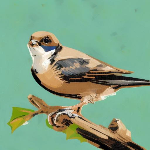 an illustration of a house martin in a tree branch, gouache, ink, brushstrokes, in the style of llbrbs_02 <lora:add_detail:1>