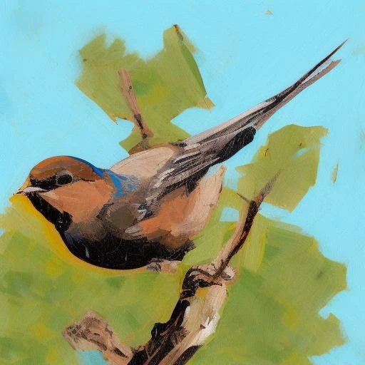 an aged eroded illustration of a swallow in a tree branch, gouache, ink, brushstrokes, in the style of llbrbs_02 <lora:add_detail:1>