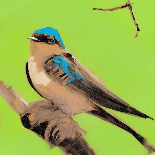an aged eroded illustration of a swallow in a tree branch, gouache, ink, brushstrokes, in the style of llbrbs_02 <lora:add_detail:1>