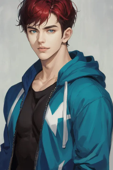 masterpiece, best quality, (realistic), 1 male, adult, tall muscular guy, broad shoulders, handsome, (very short hair:1.4), bright hair, casual clothes, oversized hoodie, portrait, angular jaw, thick eyebrows, relaxed lips, soft smile