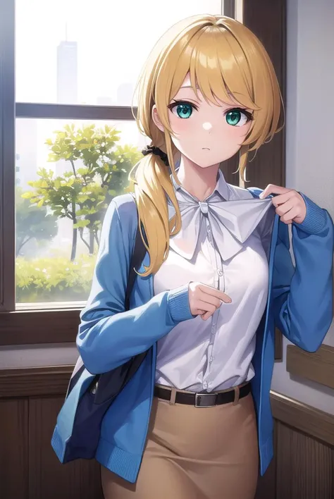 ellenbaker, <lyco:ellenbaker-lyco-nochekaiser:1>,
ellen baker, blonde hair, (green eyes:1.5), long hair, ponytail, scrunchie,
BREAK shirt, white shirt, collared shirt, cardigan, blue cardigan, belt, skirt, brown skirt, pencil skirt,
BREAK indoors, classroom,
BREAK looking at viewer, (cowboy shot:1.5),
BREAK <lyco:GoodHands-beta2:1>, (masterpiece:1.2), best quality, high resolution, unity 8k wallpaper, (illustration:0.8), (beautiful detailed eyes:1.6), extremely detailed face, perfect lighting, extremely detailed CG, (perfect hands, perfect anatomy),