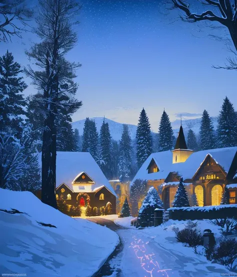 <lora:more_details:0.25>, village, christmas tree, christmas, holiday, outdoors, winter, snow, night, cinematic lighting, detailed background, depth of field, [backlighting], [detailed ambient light], [warm natural lighting], [sharp focus],  shaded, hi res, (masterpiece:1.2)  <lora:3dSlider_JRPG_v1:-1> <lora:Watercolor Fantasy:1> watercolor style  <lora:aofks - AnatoFinnstark:1> aofks