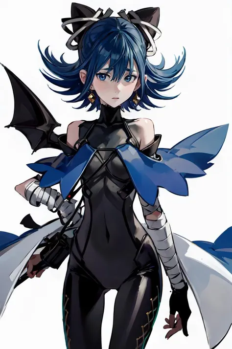 <lora:honjou_raita_style_v01:1> <lora:RtPL-Serene:1> serene_\(riviera\), blue_capelet, white_coat, black_bodysuit, black_headwear, bandages, short_hair,, ultra detailed, masterpiece, best quality,