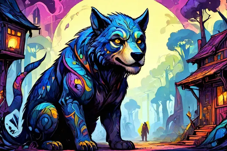 detailed digital illustration of a Dreamyvibes Artstyle Lycanthrope in human form brooding at a AI rebellion establishing independent society, <lora:EldritchComicsXL1.0:1> <lora:Dreamyvibes artstyle SDXL - Trigger with dreamyvibes artstyle:0.7>, <lora:ral-colorswirl:0.7> ral-colorswirl