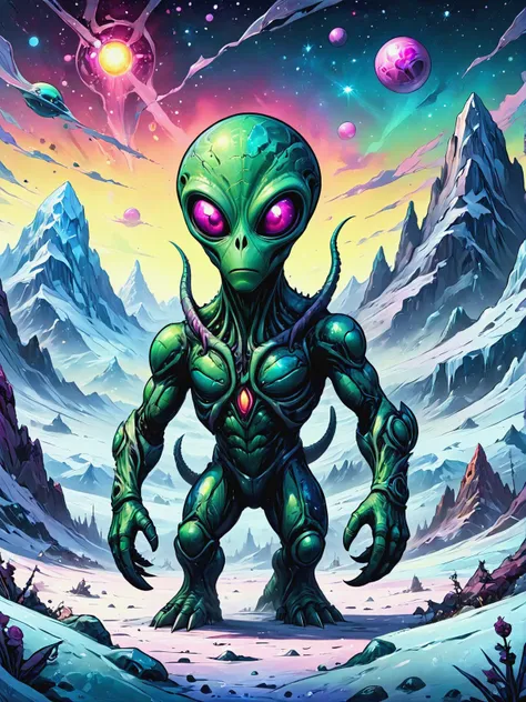 Cephalopodic aliens with bio-luminescent camouflage in Frozen wasteland beneath icy mountains, ultra-fine digital painting, <lora:xl_more_art-full_v1:0.3>, <lora:EldritchComicsXL:0.7>, <lora:ral-colorswirl:0.7> ral-colorswirl
