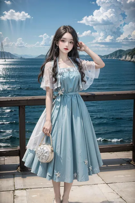 (best quality),[masterpiece],((beautiful:0.75) cute girl:0.75),(EOS R8,50mm,F1.2,8K,RAW photo:1.2),Professional,ultra-fine painting,(long hair:1.4),standing,outdoors,(front:1.3),cloud,sky,seaside background,
<lora:add_detail:0.6>, <lora:Han1:0.75> Han1,dress