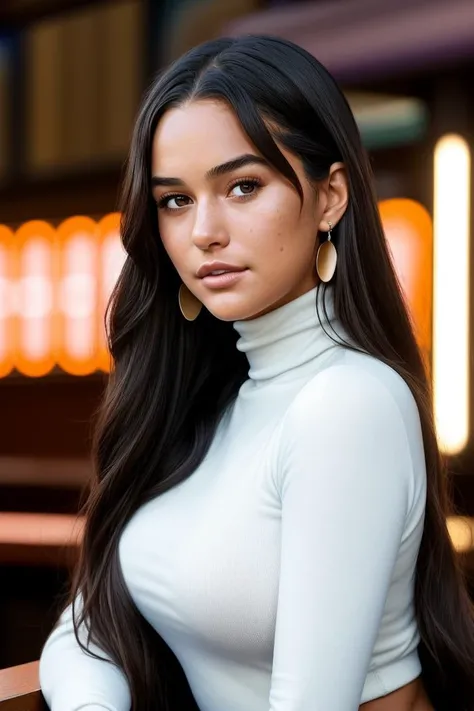 photo of seductive (g3nshaw2-180:0.99), a woman as a sexy student, closeup portrait, (long sleeve turtleneck t-shirt), at an (80s style) cantina sitting bar, (masterpiece:1.5) (photorealistic:1.1) (bokeh) (best quality) (detailed skin texture pores hairs:1.1) (intricate) (8k) (HDR) (wallpaper) (cinematic lighting) (sharp focus), eyeliner, painted lips, (earrings), (vivid atmosphere)