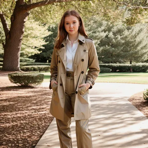 RAW photo of lifewithmak, Focused and professional in a Trench coat and tailored trousers by a city park, (high detailed skin:1.2), 8k uhd, dslr, soft lighting, high quality, film grain, Fujifilm XT3, <lyco:lifewithmag-000023:1.0>