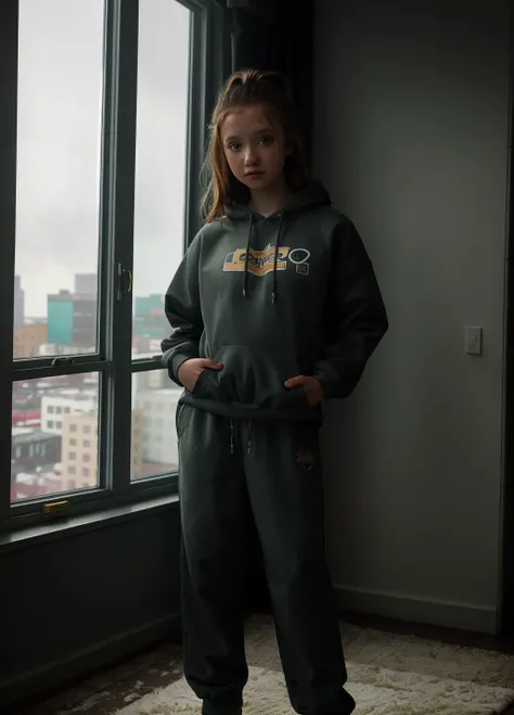 <lora:lifewithmag:1>lifewithmak,, (((masterpiece))),(((best quality))),highly detailed, (1girl), standing in front of a window, wearing track pants and sweatshirt, raining outside, detailed water, city lights reflecting off the window, dusk, dynamic lighting, shadows, kodak film, high budget, bokeh, moody, epic, gorgeous, film
