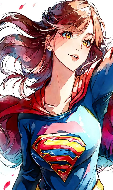 upper body,((Upper body only)),,supergirl,<lora:supergirl:1><lora:akagi_shun_offset:1>akagi shun,watercolor