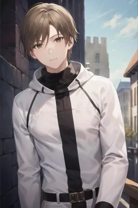 masterpiece, best quality, high quality, 1boy, solo, male focus, looking at viewer, upper body, <lora:manato:0.58>, manato, brown hair, brown eyes, ,