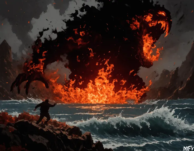 score_9, score_8_up, score_7_up, windy, fire monster, burning, smoke, waves, crashing, geokinesis, floating boulder, magic, motion blur, falling leaves, <lora:GwentStyle_v2:0.5> gwentstyle, <lora:m1ntfl4v0rXLP:1> m1ntfl4v0r, <lora:StS_detail_slider_v1:-2> <lora:cr33pXLP:1> cr33p,
