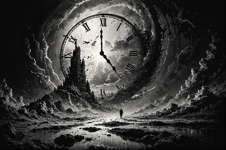 score_9, score_8_up, score_7_up, masterpiece, best quality, ultra quality,
digital illustration, abstract concept, different time periods melding into one, past present and future combining, detailed, intricate, surreal, end of the world, end of time, time folding into itself, time speeding up, time slowing down, end of days, <lora:add_detail:1> <lora:great lighting:1> <lora:c0ntr4stbwXLP:1>