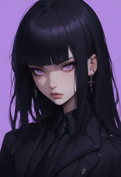 score_9, score_8_up, score_7_up, Goth girl, goth girl 1girl, 1girl,solo,long hair,looking at viewer,bangs,simple background,shirt,black hair,jewelry,closed mouth,purple eyes,jacket,upper body,purple hair,multicolored hair,earrings,necktie,collared shirt,blunt bangs,lips,black jacket,portrait,black necktie,purple background, <lora:add-detail-xl:0.4> , <lora:[GP] somethingweird [Pony XL]:0.2>, <lora:g0th1cPXL:0.3>,  <lora:Goth_girl_XL-v2:0.8> ,<lora:st4t1ctvXLP:0.8>