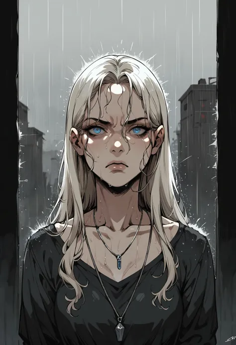 score_9, score_8_up, score_7_up, score_6_up, score_5_up, score_4_up, 1girl, portrait, long hair, blonde hair, blue eyes, looking at viewer, rain, overcast, downpour, determined, necklace, collarbone, standing, through doorway, <lora:Sinozick_Style_XL_Pony:0.35> sinozick style, dark theme, <lora:Line Art Style LoRA XL:0.5> <lora:w4t3rc0l0urXLP:0.35> w4t3rc0l0ur, <lora:Fl0r4lXLP:0.35> fl0r4l,