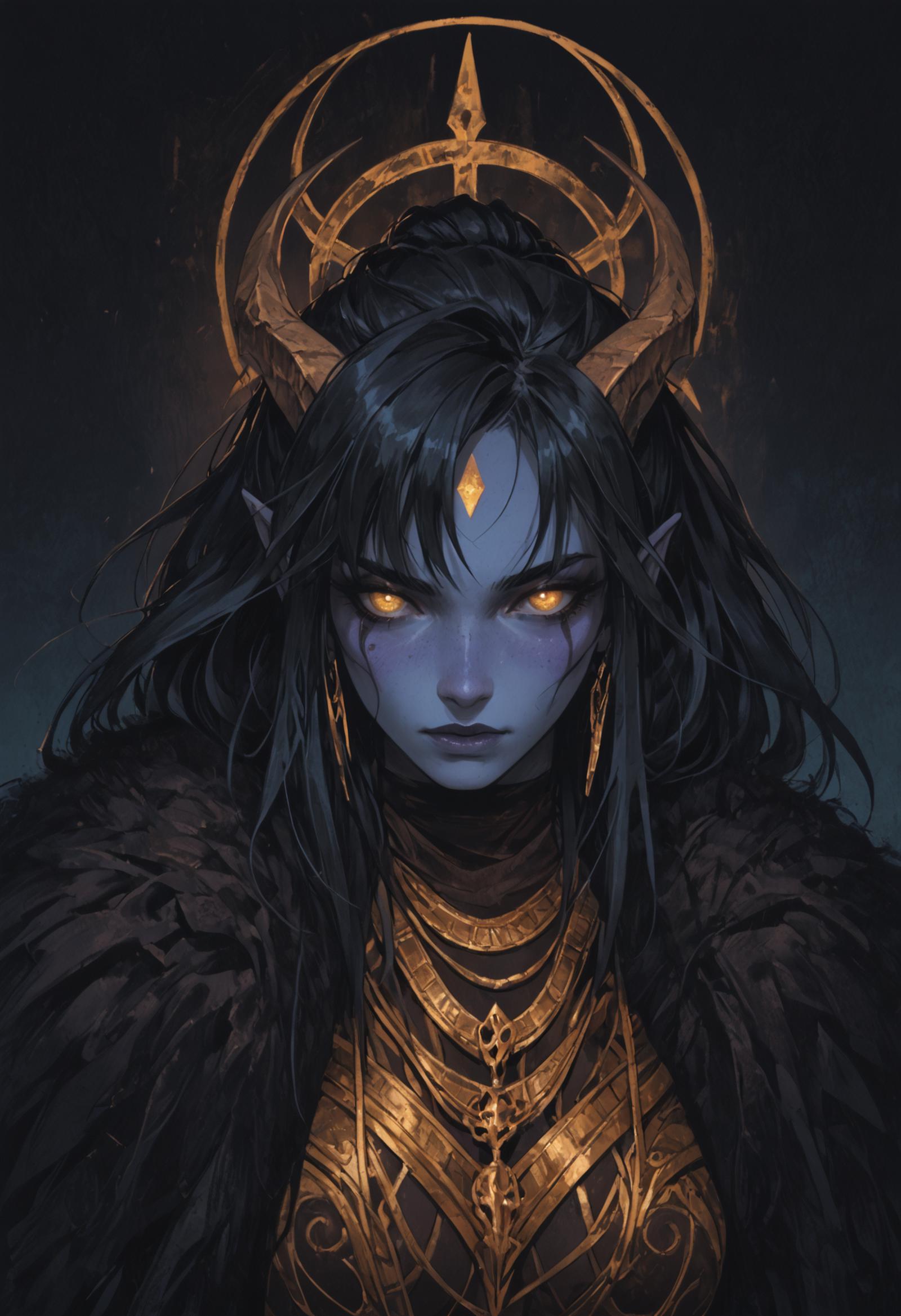 A woman with horns and a crown on her head - SeaArt AI