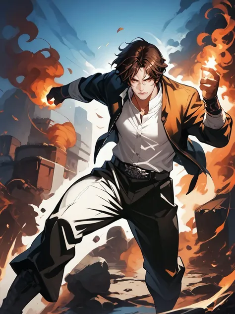 score_9,score_8_up,score_7_up,
<lora:Vixon's Pony Styles Bukk:0.8>,fighting stance,muscular,
<lora:Selection heroes Pony XL:1>,Kkinnoof,
male focus,fire,pyrokinesis,1boy,