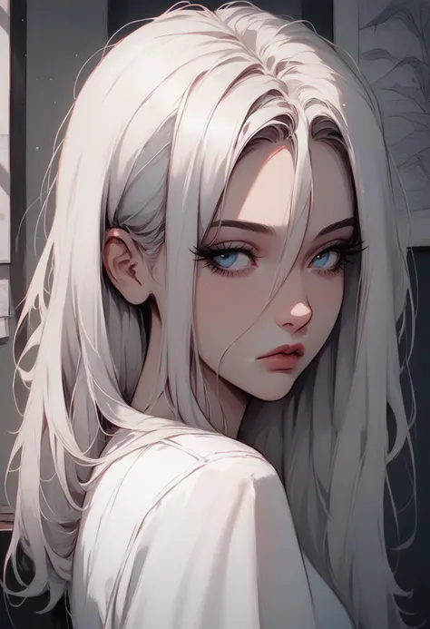 score_9, score_8_up, score_7_up, 1girl, Goth girl, solo, drawing, eyelashes, (powder hair), hair lines, straight hair,  hair between eyes, spiky hair, (blue eyes,  eyelashes, makeup), casual outfit, white shirt, eyes focus, black stroke, indoors, cute, adult, <lora:add-detail-xl:0.4> , <lora:[GP] somethingweird [Pony XL]:0.15>, <lora:g0th1cPXL:0.3>, <lora:Goth_girl_XL-v2:0.8> ,<lora:st4t1ctvXLP:0.8>