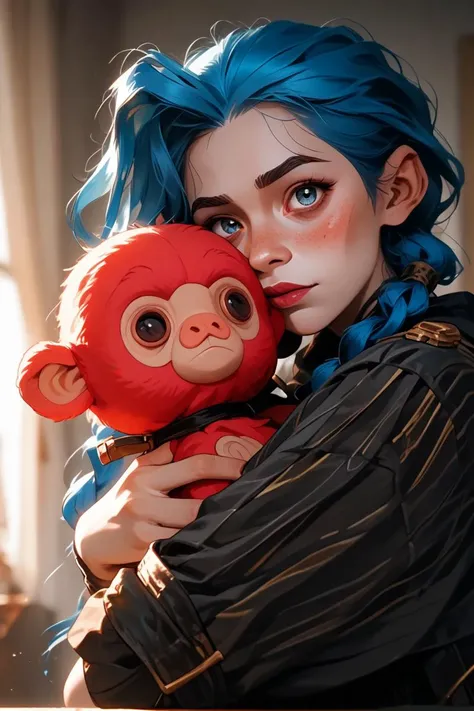 score_9, score_8_up, score_7_up,film photography, ,freckle,
35mm vintage photo, best quality, masterpiece, ,hyper-detailed,<lora:p3tl0v3XLP:1> p3tl0v3, (hugging toy monkey:1.2), <lora:sdxl_lightning_8step_lora:1> Film Grain,<lora:4rc4n3XLP:1>4rc4n3, bangs, 1girl, solo, jinx \(league of legends\),