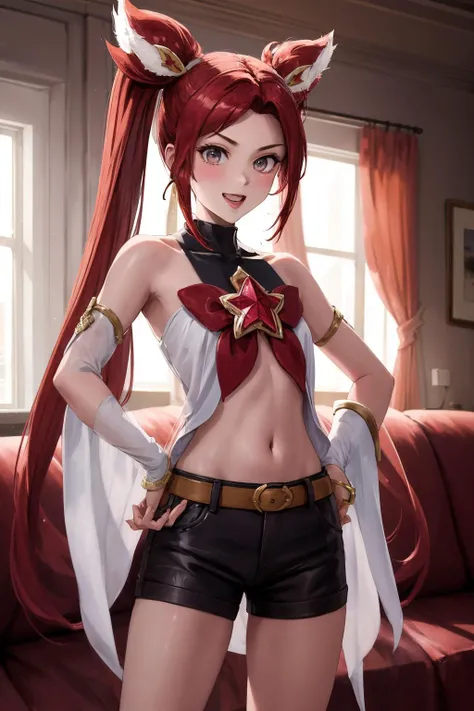 1 Mulher ruiva 18, professora, sentada de pernas abertas, in red panties hands on head, camisa acima da barriga, saia curta