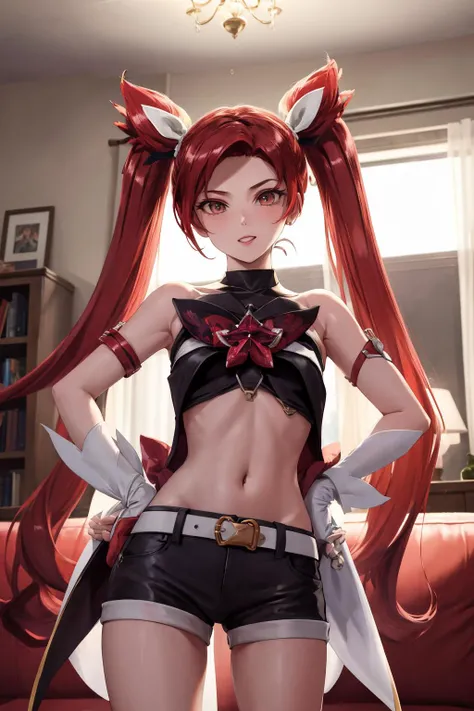 Hyper-realistic super detailed sexy Mitsuri Kanroji, NSFW, muy detallado, expresiones faciales sexys, Detail of seductive facial expression.: 1.4): 0.4], 16K resolution, 4k-resolution, dynamic  lighting, high-definition resolution, (pose sexy, Attractive position), (hiperrealista: 1.4), (Luz de fondo: 1.2), (Luz solar: 1), (altura completa: 1.8),(fondo contrastante: 1.5), (Hyperrealistic arm anatomy), (hyperrealistic leg anatomy), (Piel limpia), (Cinematic lighting: 1.7), (intimo), (Tecnología NVIDIA RTX Ray Tracing), (Perfect flat stomach), (Imagen en color),Create a 4K resolution, ultrarrealista, y obras de arte extremadamente detalladas que muestran a un CEO de Mitsuri Kanroji en un entorno de oficina corporativa con un estilo provocativo. Mitsuri Kanroji, el personaje central de la obra de arte., Conocida por su presencia imponente y su apariencia audaz. Ella se para frente a una gran ventana de vidrio de una oficina moderna que ofrece una vista del paisaje urbano..

 ((Mitsuri Kanroji (Asesino de demonios))), una chica con el pelo largo degradado de color verde rosado y ojos verdes, cabello verde, Cabello degradado, cabello multicolor, Cabello largo. Sha tiene una presencia imponente. Tiene una silueta provocativa pero profesional, con un traje de negocios entallado que resalta sutilmente su figura. Su maquillaje atrevido, with striking red lips and a look that demands attention.

She dressed provocatively,  A bold fashion statement. leotardo de colores brillantes, un toque de glamour a su apariencia general. shy and weak smile