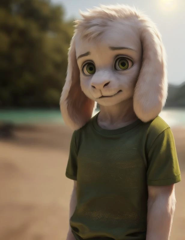 (( <lora:asriel-30:0.3>, <lora:asriel-20:0.2>, <lora:storyshiftAsriel_10:0.2>)), (high detail, film photography, soft focus, soft shaded, RAW candid cinema, photorealism, realistic, photorealistic, analog style, subsurface scattering, masterpiece, best quality, ultra realistic, 8k), (asriel, (white detailed fur, solo, kid, child, baby, fluffy, cute) and (green t-shirt, yellow stripes, brown pants), portrait), beach, sun, <lora:Furtastic_Detailer:0.1>, <lora:locon_perfecteyes_v1_from_v1_64_32:0.4>