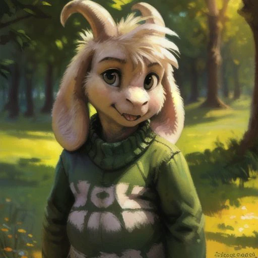 ((by Sabretoothed Ermine, by Kenket, by Supplesee, by Joaqun Sorolla)), ((detailed fluffy fur)), solo, (((, chi9))), (goat), (((white fur))), (black pants, green sweater, yellow stripes), ((Asriel)), white hair, cartoon, anthro, (soft shading), 4k, hi res, five fingers, paws, detailed hands, ((detailed face)), (((face portrait))), walking, (detailed background, depth of field, half body shadow, sunlight, ambient light on the body), (masterpiece, best quality, ultra realistic, 4k, 2k, (intricate:0.9), (high detail:1.4), film photography, (soft focus:1.2), RAW photo, photorealistic, analog style, subsurface scattering, photorealism, absurd res)