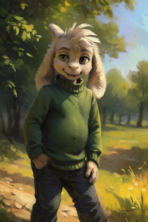 ((by Sabretoothed Ermine, by Kenket, by Supplesee, by Joaqun Sorolla)), ((detailed fluffy fur)), solo, (((kid, child:1.9))), (goat), (((white fur))), (black pants, green sweater, yellow stripes), ((Asriel)), white hair, cartoon, anthro, (soft shading), 4k, hi res, five fingers, paws, detailed hands, ((detailed face)), (((face portrait))), walking, (detailed background, depth of field, half body shadow, sunlight, ambient light on the body), (masterpiece, best quality, ultra realistic, 4k, 2k, (intricate:0.9), (high detail:1.4), film photography, (soft focus:1.2), RAW photo, photorealistic, analog style, subsurface scattering, photorealism, absurd res)