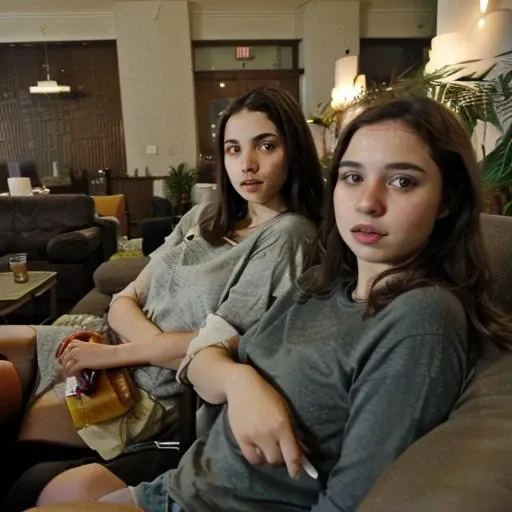 Seductive girl, 20yo, chubby, in lounge with her parents not looking