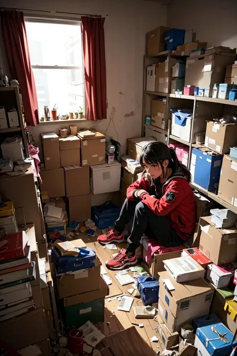 <lora:hoarder_room_v2_25x_10epoch_512_dropout_sd15_local:0.4>, night time, girl sitting, hoarder room, indoors, close up