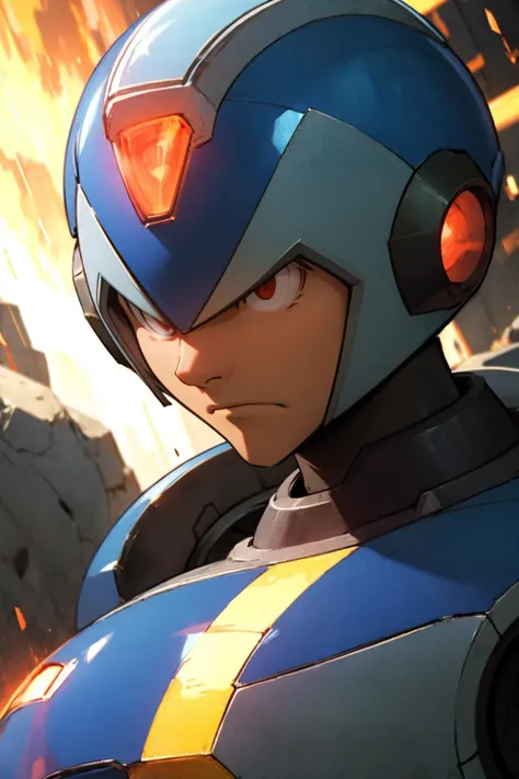 best quality, Mature male, Close-up, <lora:X_MegaMan_X_V-08:1> x_megamanx, angry