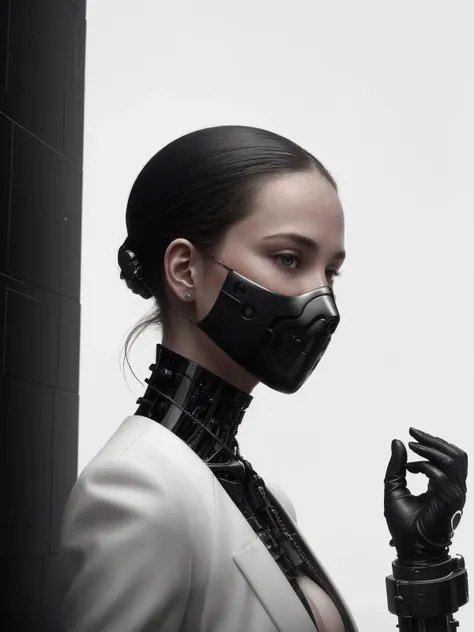 <lora:Gr1:0.2>gr1, Luxury style, masterpiece, Post-apocalyptic, Biofabric, complex detailed, best quality, hdr, a woman <lora:ReaLora:0.3> editorial fashion photo, biomechanical, sophisticated, high-end, luxurious, art by goro fujita, white and black colors, cyber background, BREAK
