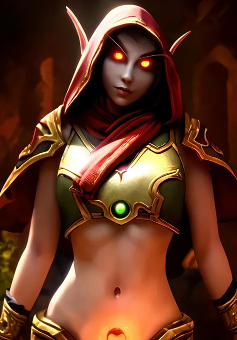 Full body picture of a female boxer as dnd monk character, pretty face with glowing red eyes and gray skin, very muscular body with big biceps, dark gray boxer top with a hood, boxing stance, green glowing fist with green, necromancer vibe, artstation