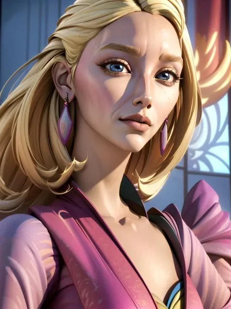 (best quality, masterpiece, beautiful and aesthetic:1.2, colorful, dynamic angle, highest detailed face) 1girl,solo, satinekryze, blonde hair, pink surcoat, casual, puffy sleeves,upper body <lora:satinekryze:0.8>(high contrast, official art, extreme detailed, highest detailed)