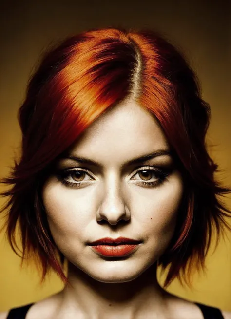 portrait of sks woman by Flora Borsi, style by Flora Borsi, bold, bright colours, orange Mohawk haircut, ((Flora Borsi)), <lora:locon_arielwinter_v1_from_v1_64_32:1.25>