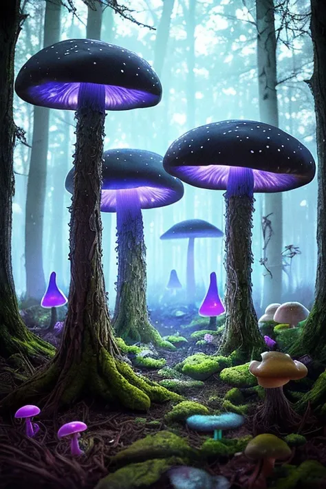 a magical forest, glowing mushrooms, spooky, mystical <lora:memePure0830:-1>