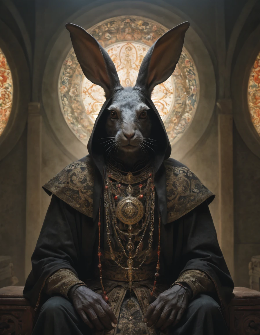 Black rabbit monk, centered, portrait, symmetrical, Path of Exile, Diablo, Warhammer, digital painting, highly detailed, concept art, Nekro, Peter Mohrbacher, Alphonse Mucha, Brian Froud, Yoshitaka Amano, Kim Keever, Victo Ngai, James Jean<lora:xl_more_art-full_v1:0.5>