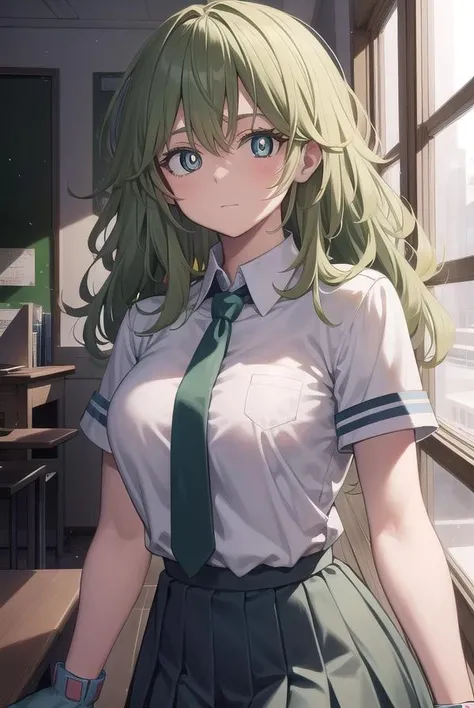 tooruhagakure, <lora:tooruhagakure-lora-nochekaiser:1>,
tooru hagakure, (green eyes:1.5), green hair, messy hair, multicolored hair, thick eyelashes, two-tone hair,
BREAK collared shirt, gloves, blue skirt, necktie, pleated skirt, red necktie, school uniform, shirt, skirt, u.a. school uniform, white shirt,
BREAK looking at viewer, full body,
BREAK indoors, classroom,
BREAK <lyco:GoodHands-beta2:1>, (masterpiece:1.2), best quality, high resolution, unity 8k wallpaper, (illustration:0.8), (beautiful detailed eyes:1.6), extremely detailed face, perfect lighting, extremely detailed CG, (perfect hands, perfect anatomy),