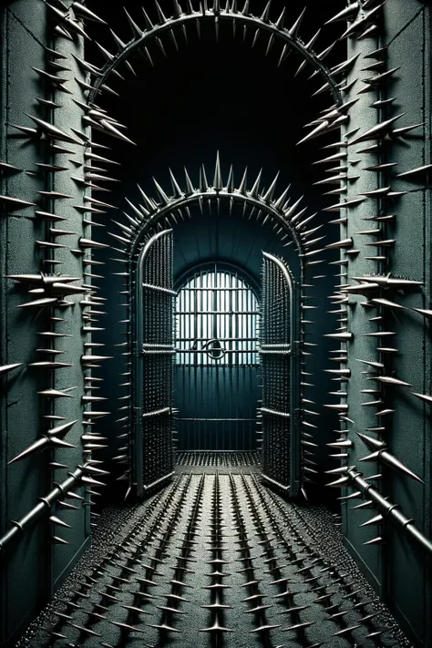 ral-spikes,<lora:ral-spikes:1>,
A prison,spikes everywhere,very dangerous,Gothic style,