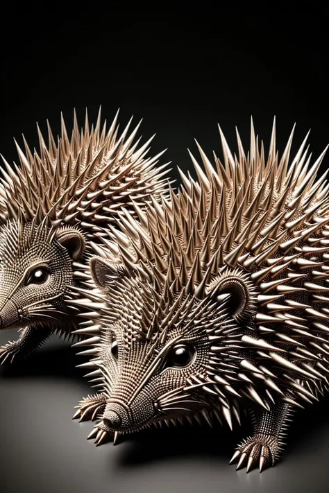 ral-spikes,<lora:ral-spikes:1>,
A herd of hedgehogs,full of metal spines,